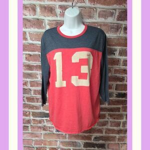 American Eagle Tee M | Red Navy Raglan 3 4 Sleeve Graphic Athleisure Retro
